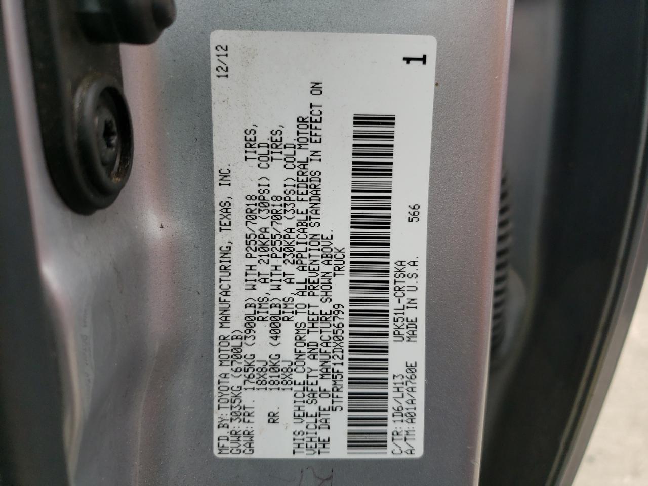 Photo 10 from auction – 2013 TOYOTA TUNDRA DOU with VIN 5TFRM5F12DX056799