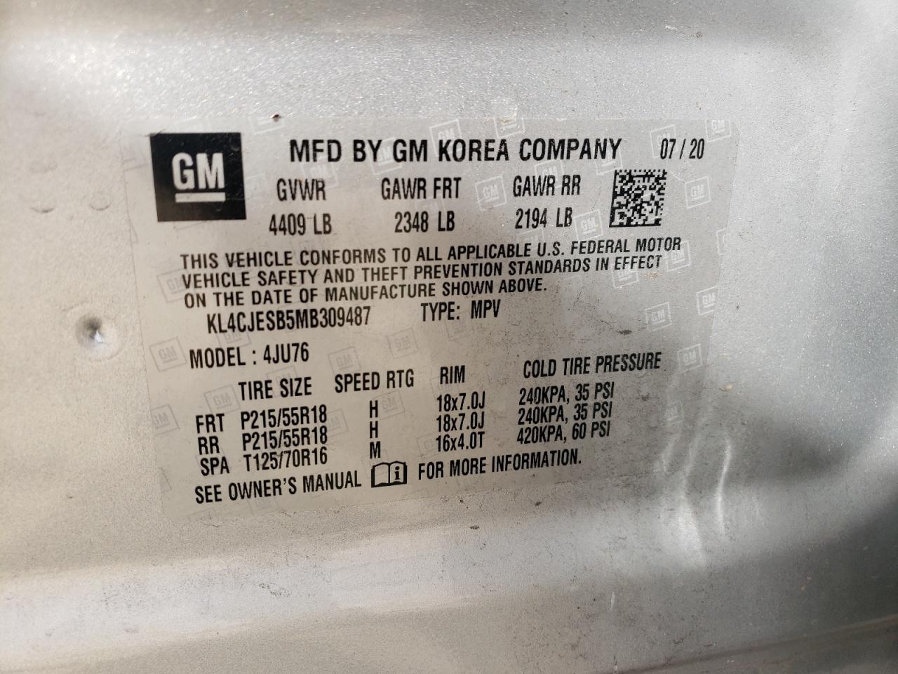 Photo 10 from auction – 2021 BUICK ENCORE PRE with VIN KL4CJESB5MB309487
