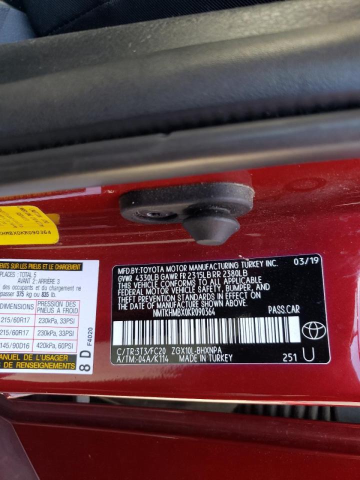 Photo 10 from auction – 2019 TOYOTA C-HR XLE with VIN NMTKHMBX0KR090364