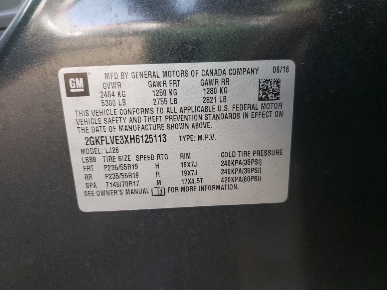 Photo 10 from auction – 2017 GMC TERRAIN DE with VIN 2GKFLVE3XH6125113