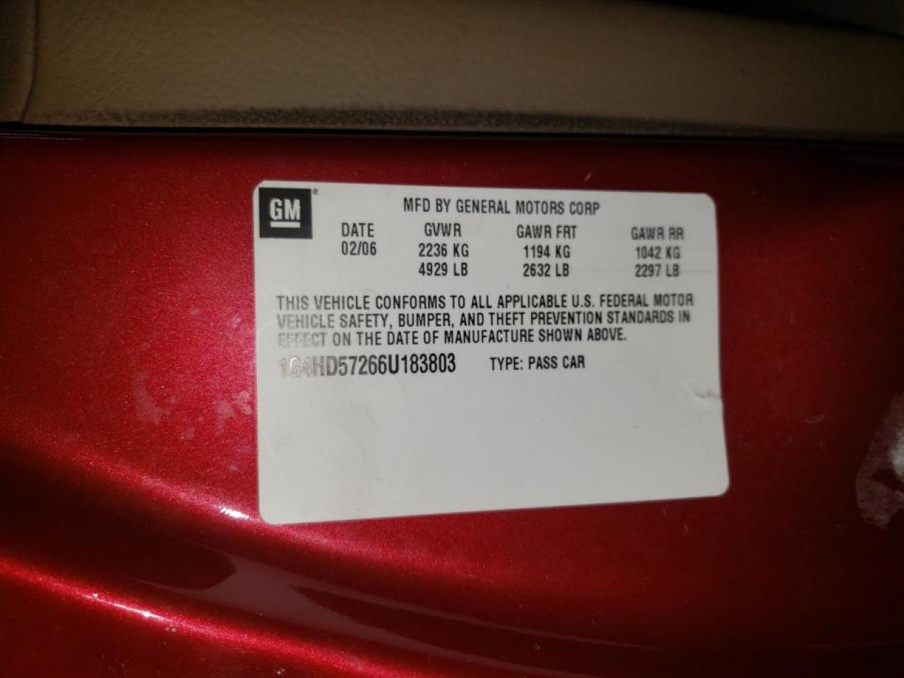 Photo 10 from auction – 2006 BUICK LUCERNE CX with VIN 1G4HD57266U183803