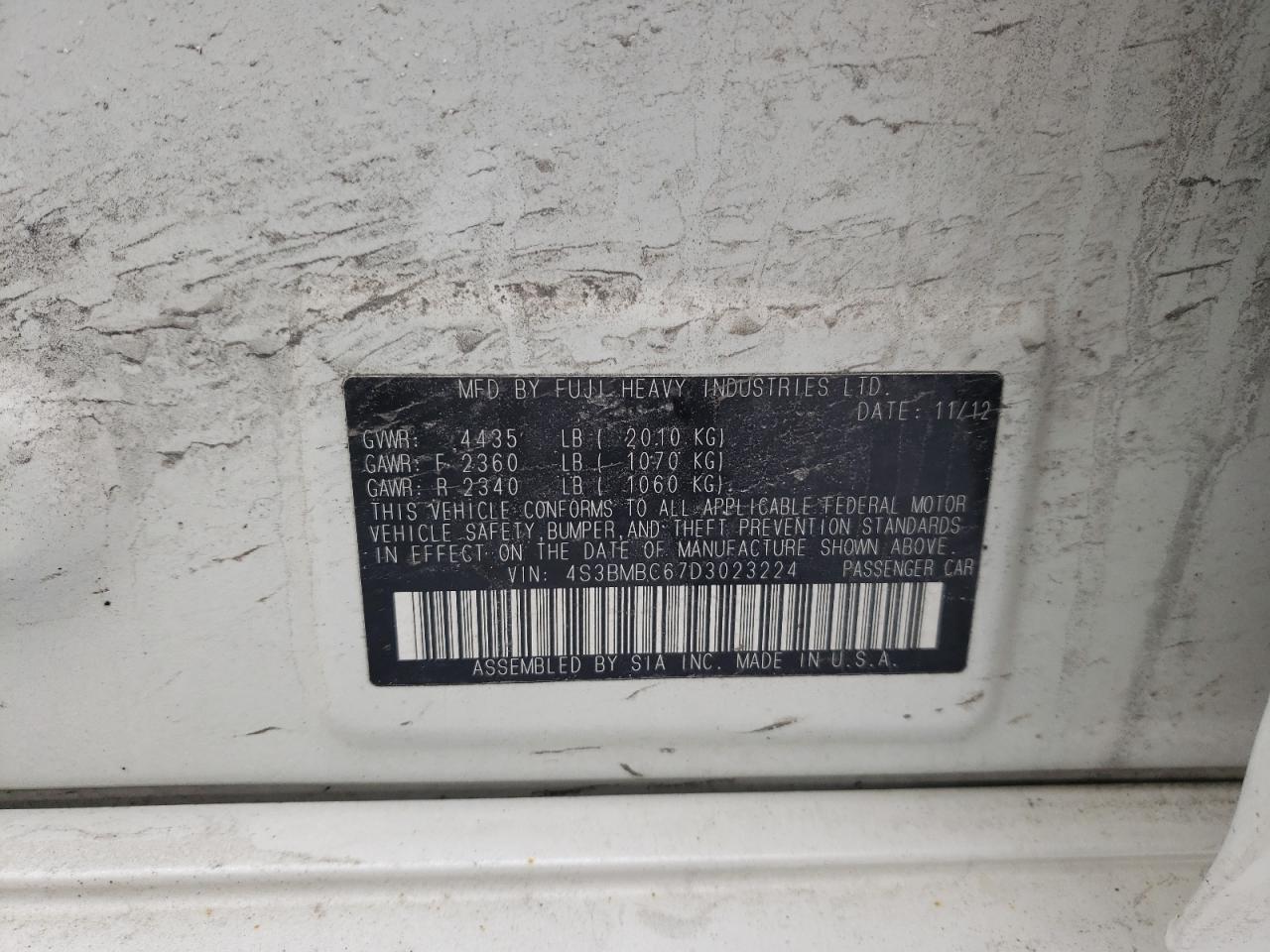 Zdjęcie 10 z aukcji – 2013 SUBARU LEGACY 2.5 z VIN 4S3BMBC67D3023224