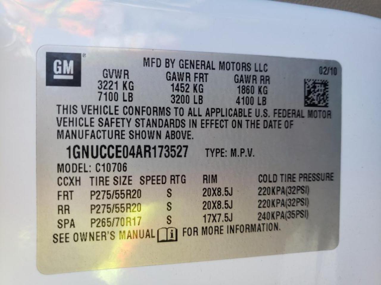 Photo 10 from auction – 2010 CHEVROLET TAHOE C150 with VIN 1GNUCCE04AR173527