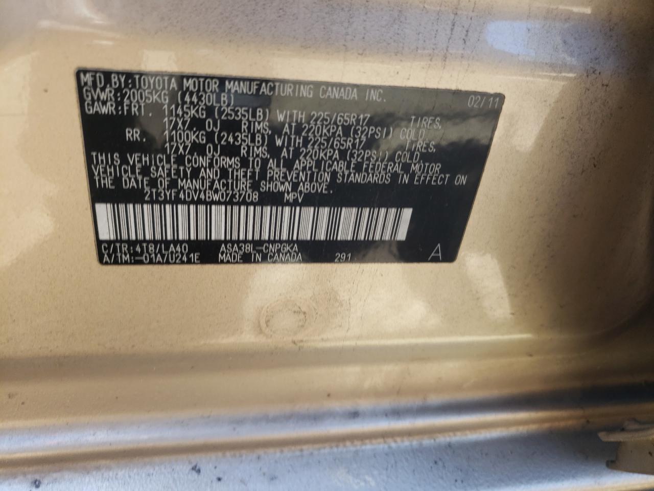 Photo 10 from auction – 2011 TOYOTA RAV4 LIMIT with VIN 2T3YF4DV4BW073708
