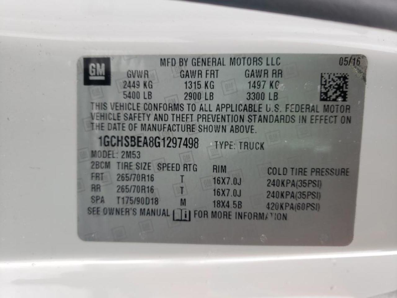 Photo 10 from auction – 2016 CHEVROLET COLORADO with VIN 1GCHSBEA8G1297498