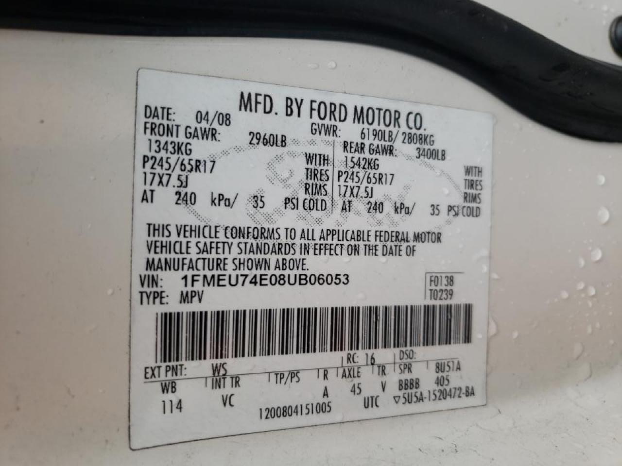 Photo 10 from auction – 2008 FORD EXPLORER E with VIN 1FMEU74E08UB06053