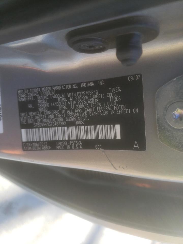Photo 10 from auction – 2007 TOYOTA TUNDRA with VIN 5TBDV54157S487392