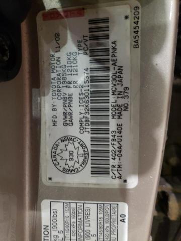 Photo 10 from auction – 2003 TOYOTA CAMRY LE with VIN JTDBF32K630115374