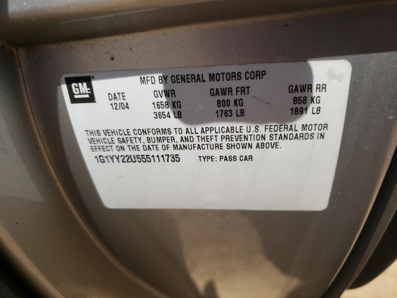 Photo 10 from auction – 2005 CHEVROLET CORVETTE with VIN 1G1YY22U555111735