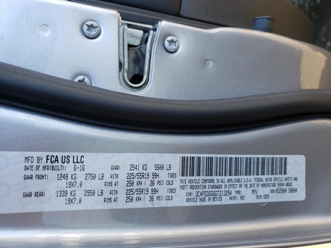 Photo 10 from auction – 2016 DODGE JOURNEY CR with VIN 3C4PDDGG6GT213254