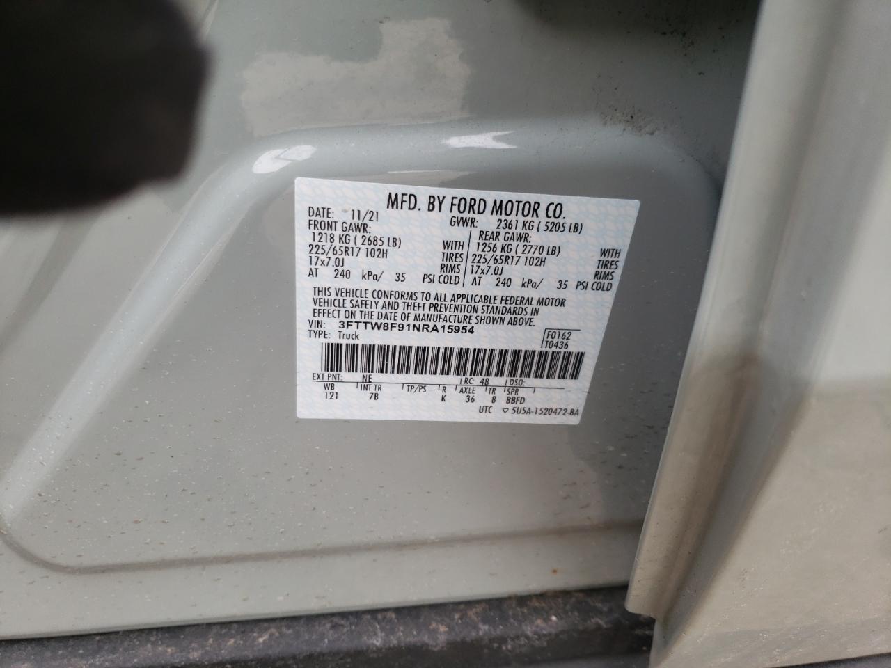 Photo 10 from auction – 2022 FORD MAVERICK X with VIN 3FTTW8F91NRA15954