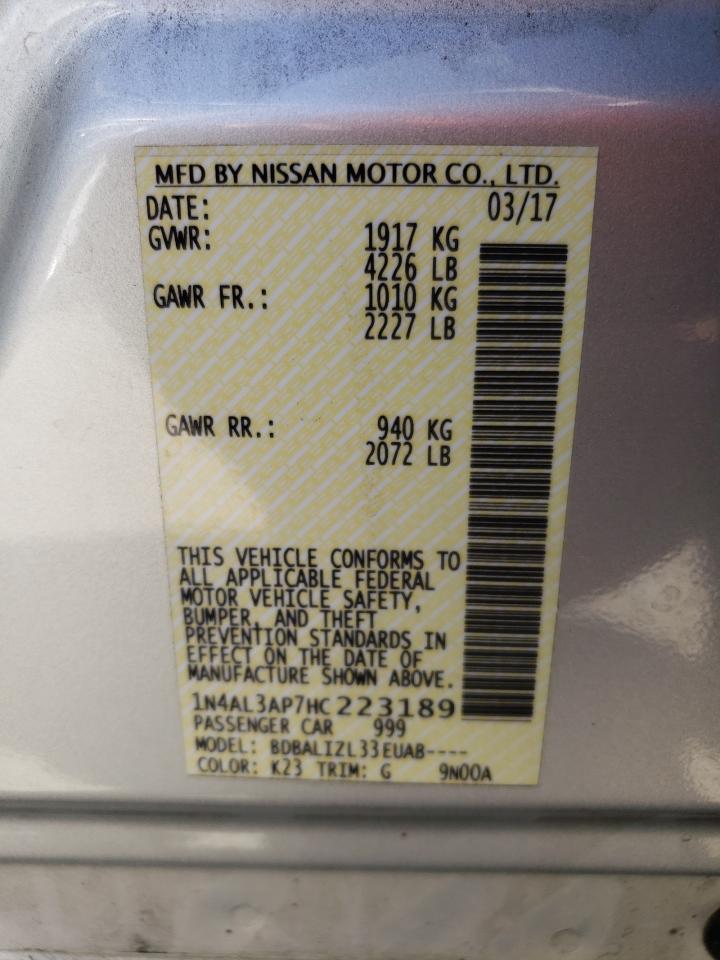 Photo 10 from auction – 2017 NISSAN ALTIMA 2.5 with VIN 1N4AL3AP7HC223189