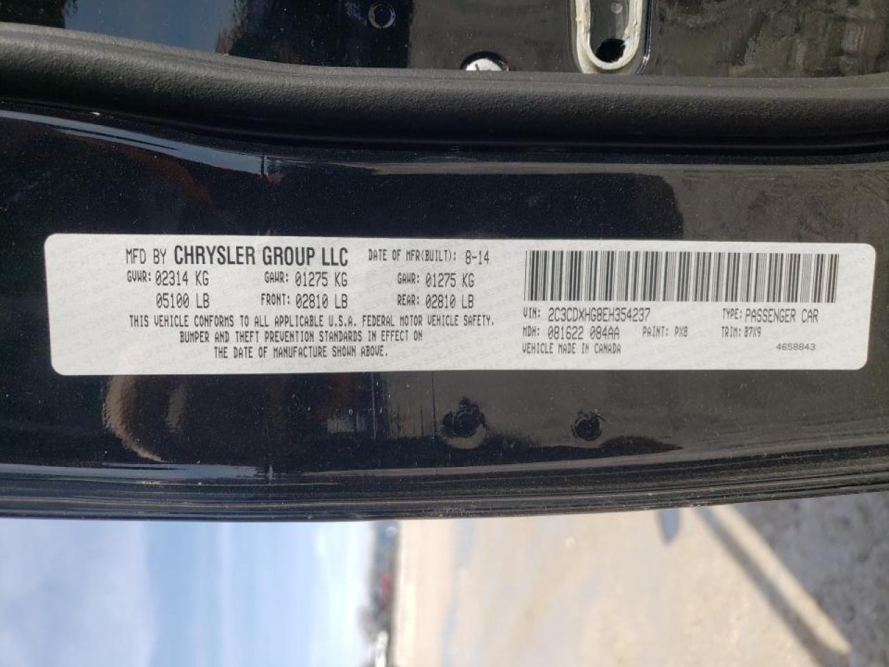 Photo 10 from auction – 2014 DODGE CHARGER SX with VIN 2C3CDXHG8EH354237