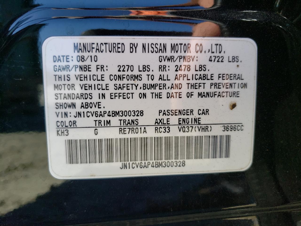 Photo 10 from auction – 2011 INFINITI G37 BASE with VIN JN1CV6AP4BM300328
