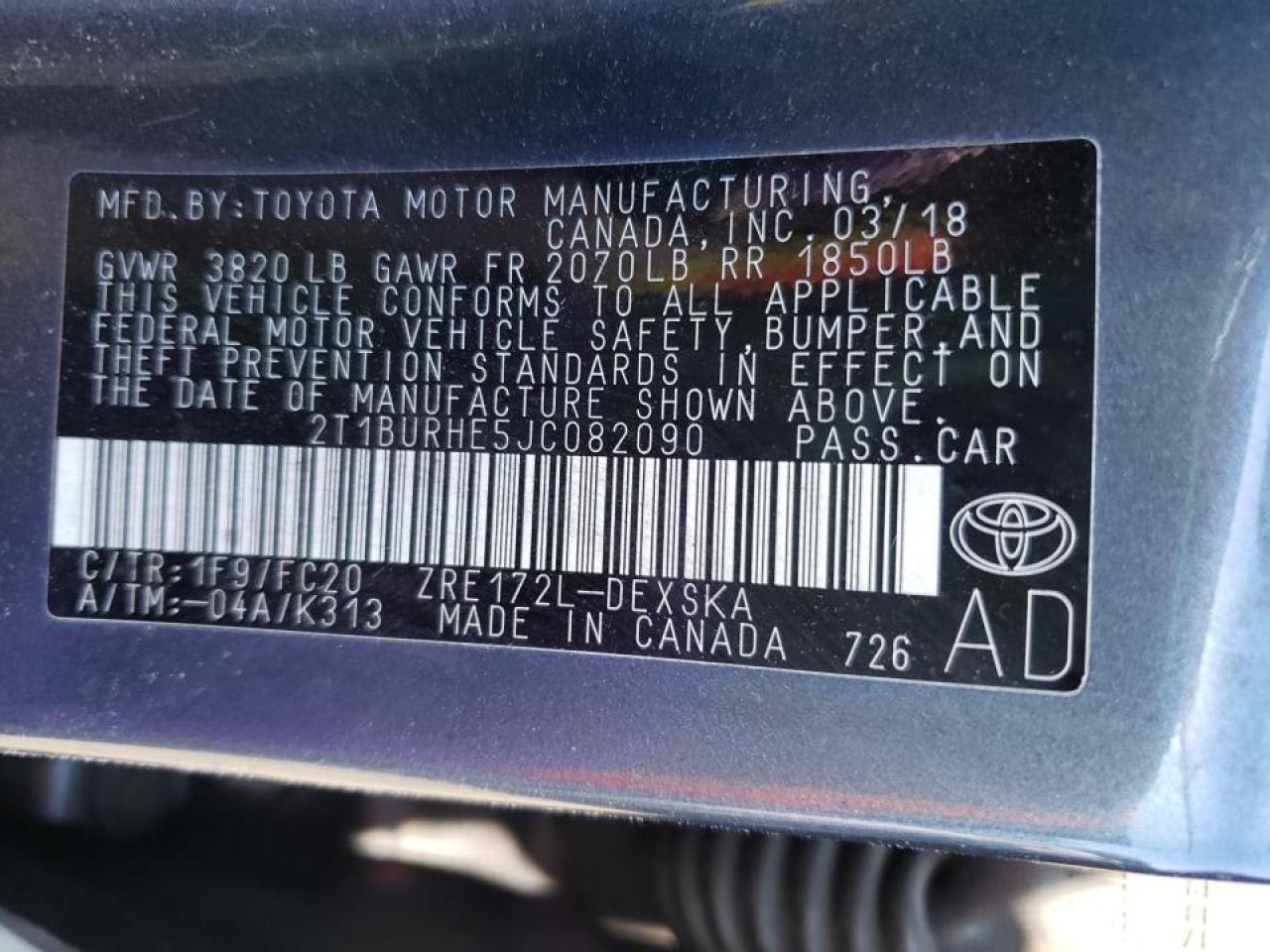 Photo 10 from auction – 2018 TOYOTA COROLLA L with VIN 2T1BURHE5JC082090