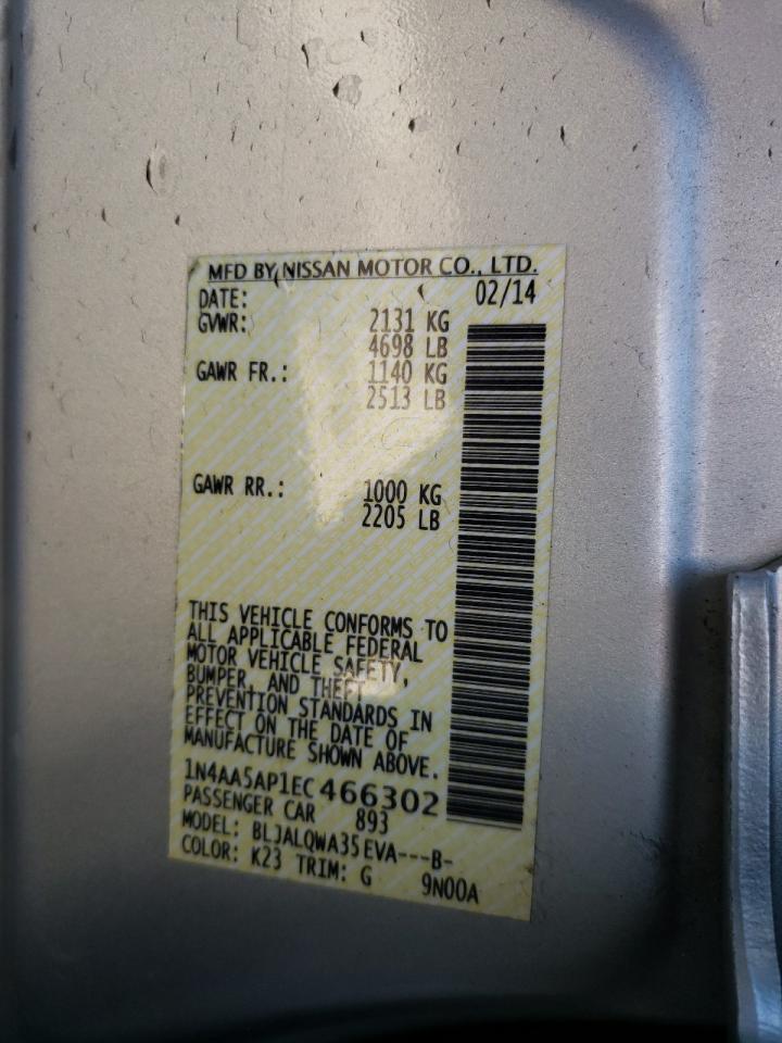 Photo 10 from auction – 2014 NISSAN MAXIMA S with VIN 1N4AA5AP1EC466302