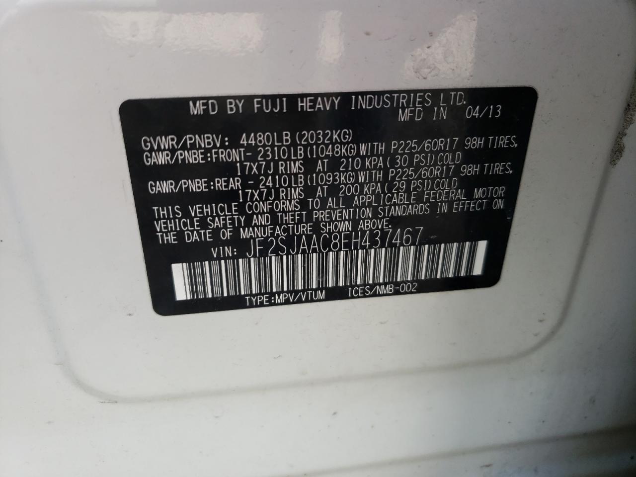 Photo 10 from auction – 2014 SUBARU FORESTER 2 with VIN JF2SJAAC8EH437467