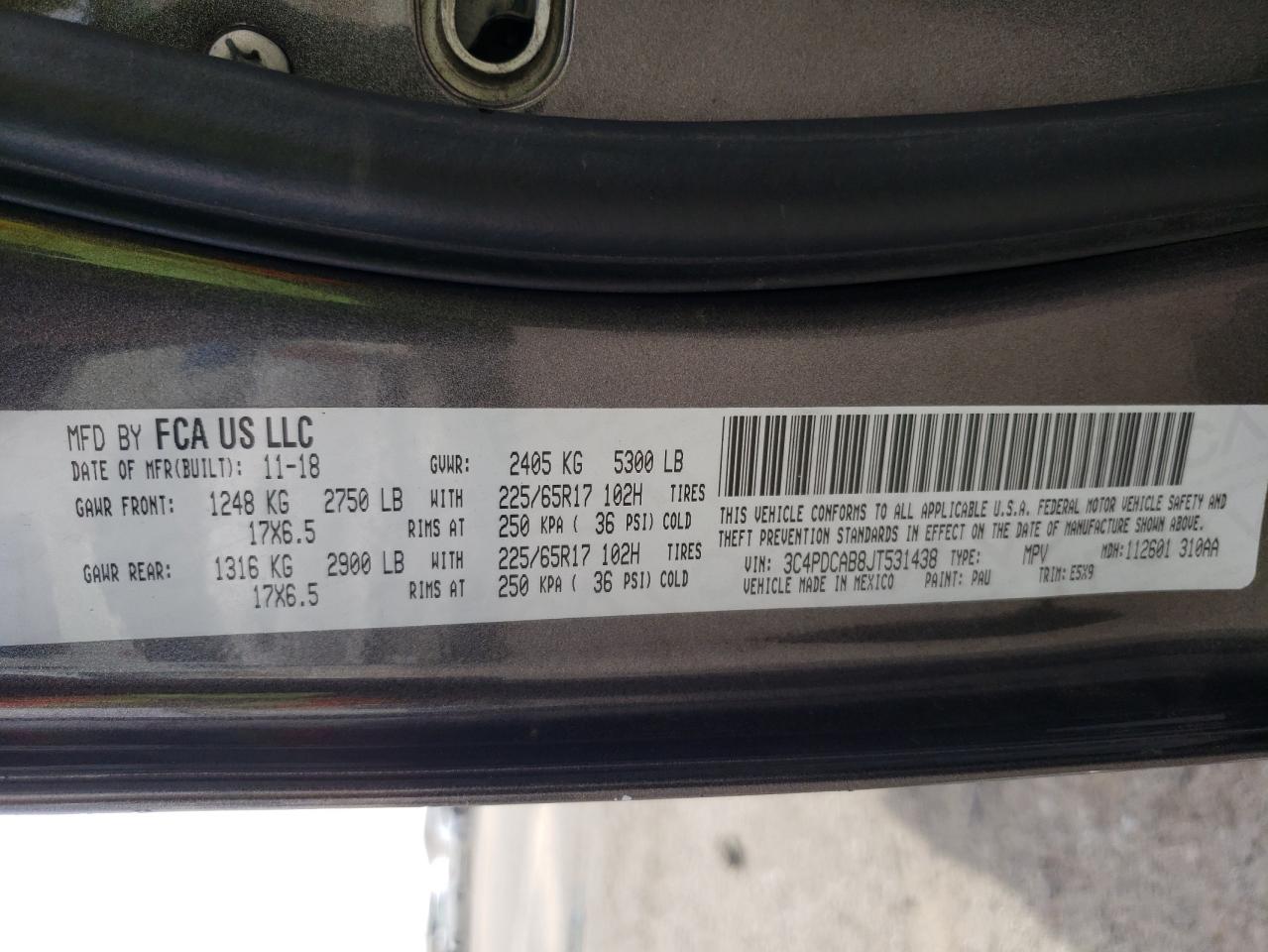 Photo 10 from auction – 2018 DODGE JOURNEY SE with VIN 3C4PDCAB8JT531438