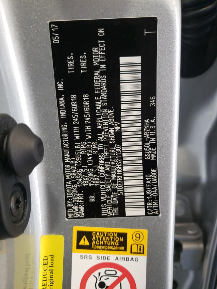 Photo 10 from auction – 2017 TOYOTA HIGHLANDER with VIN 5TDZZRFH6HS211307