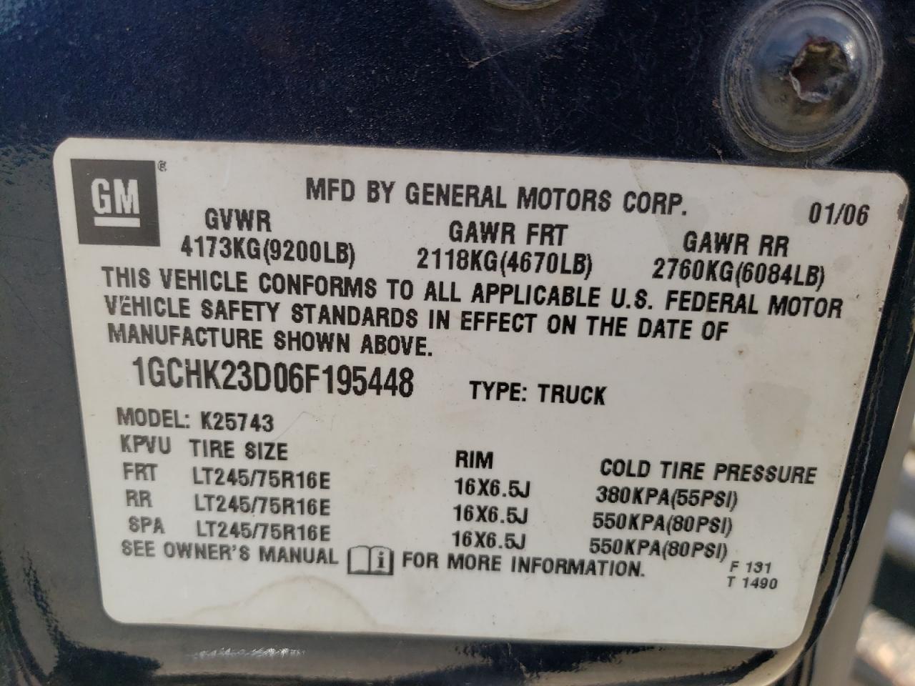 Photo 10 from auction – 2006 CHEVROLET silverado with VIN 1GCHK23D06F195448
