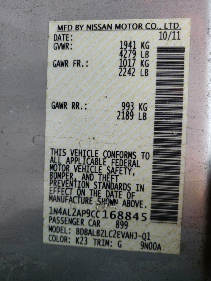 Photo 10 from auction – 2012 NISSAN ALTIMA BAS with VIN 1N4AL2AP9CC168845