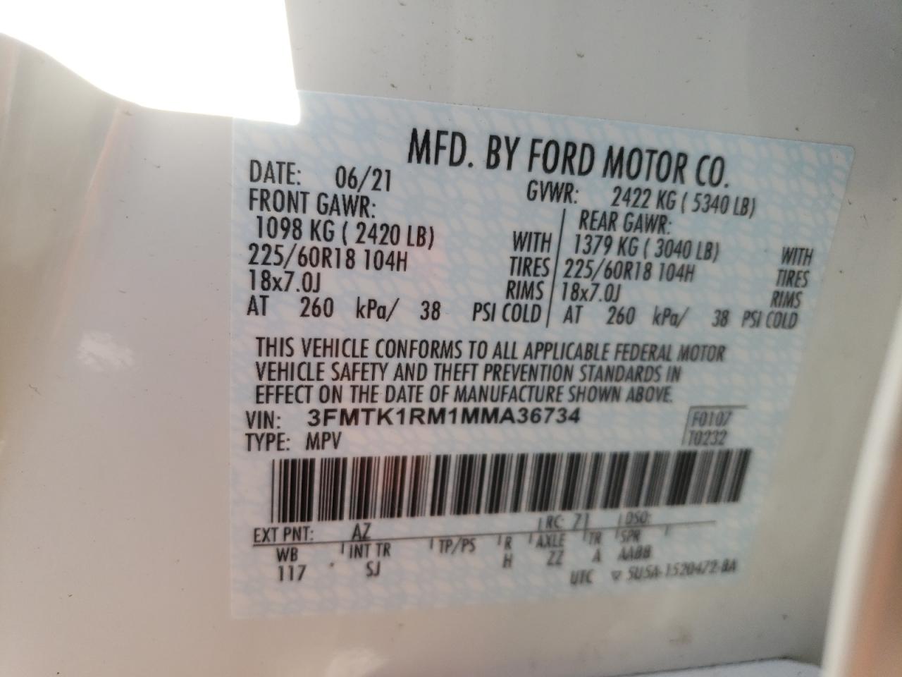 Photo 10 from auction – 2021 FORD MUSTANG MA with VIN 3FMTK1RM1MMA36734