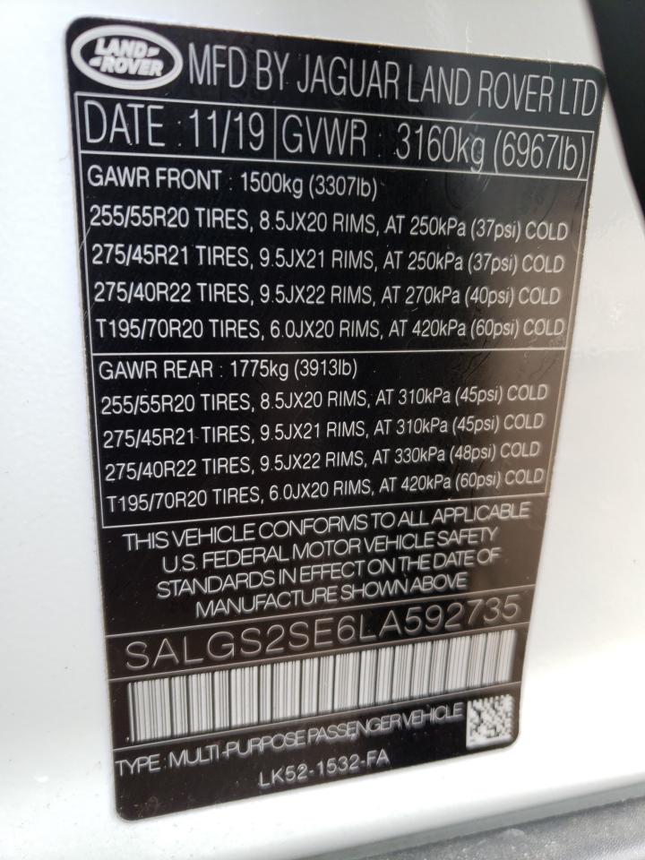 Photo 10 from auction – 2020 LAND ROVER RANGE ROVE with VIN SALGS2SE6LA592735