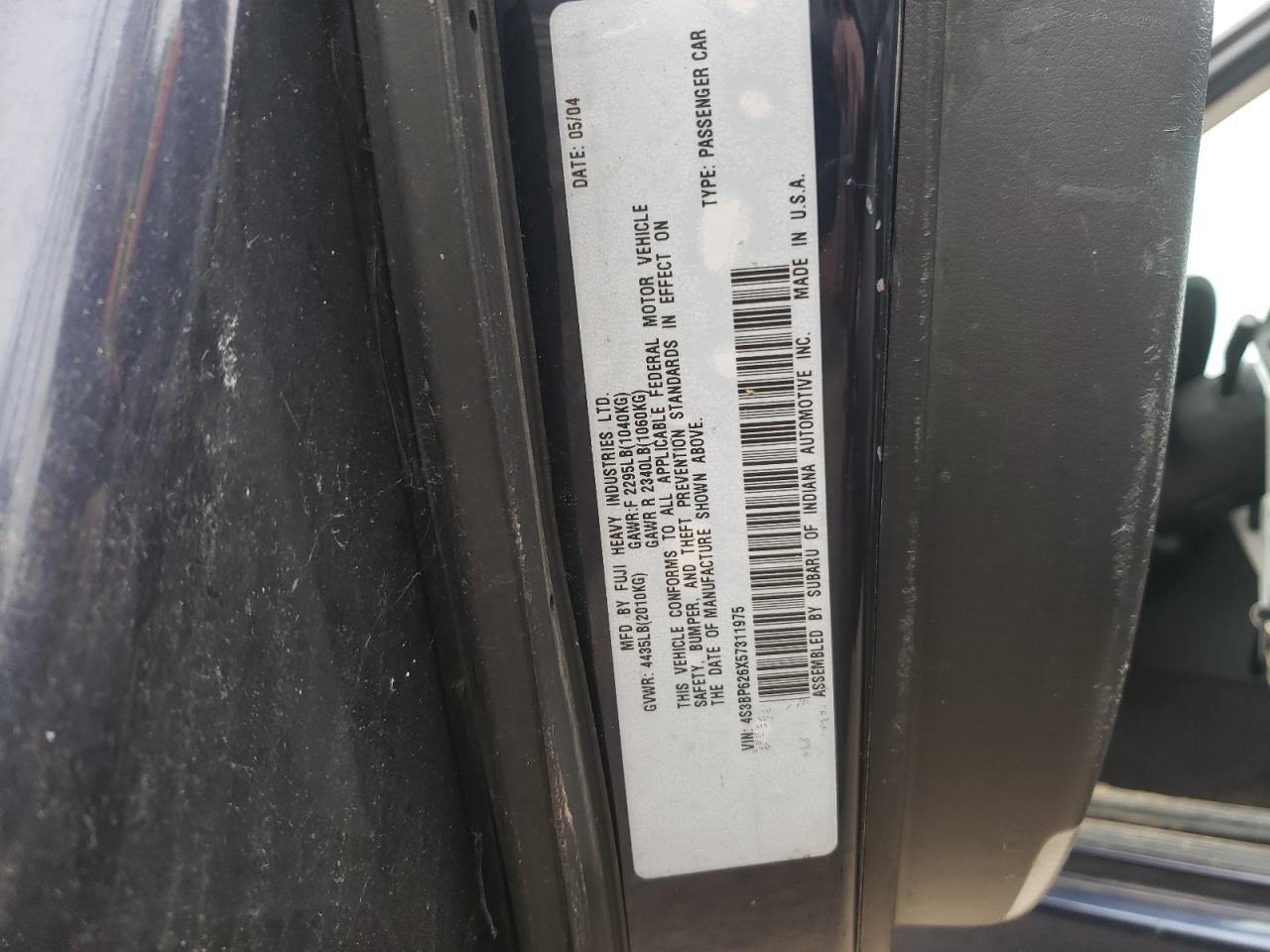 Photo 10 from auction – 2005 SUBARU LEGACY 2.5 with VIN 4S3BP626X57311975