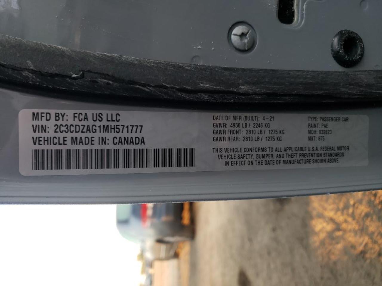 Photo 10 from auction – 2021 DODGE CHALLENGER with VIN 2C3CDZAG1MH571777