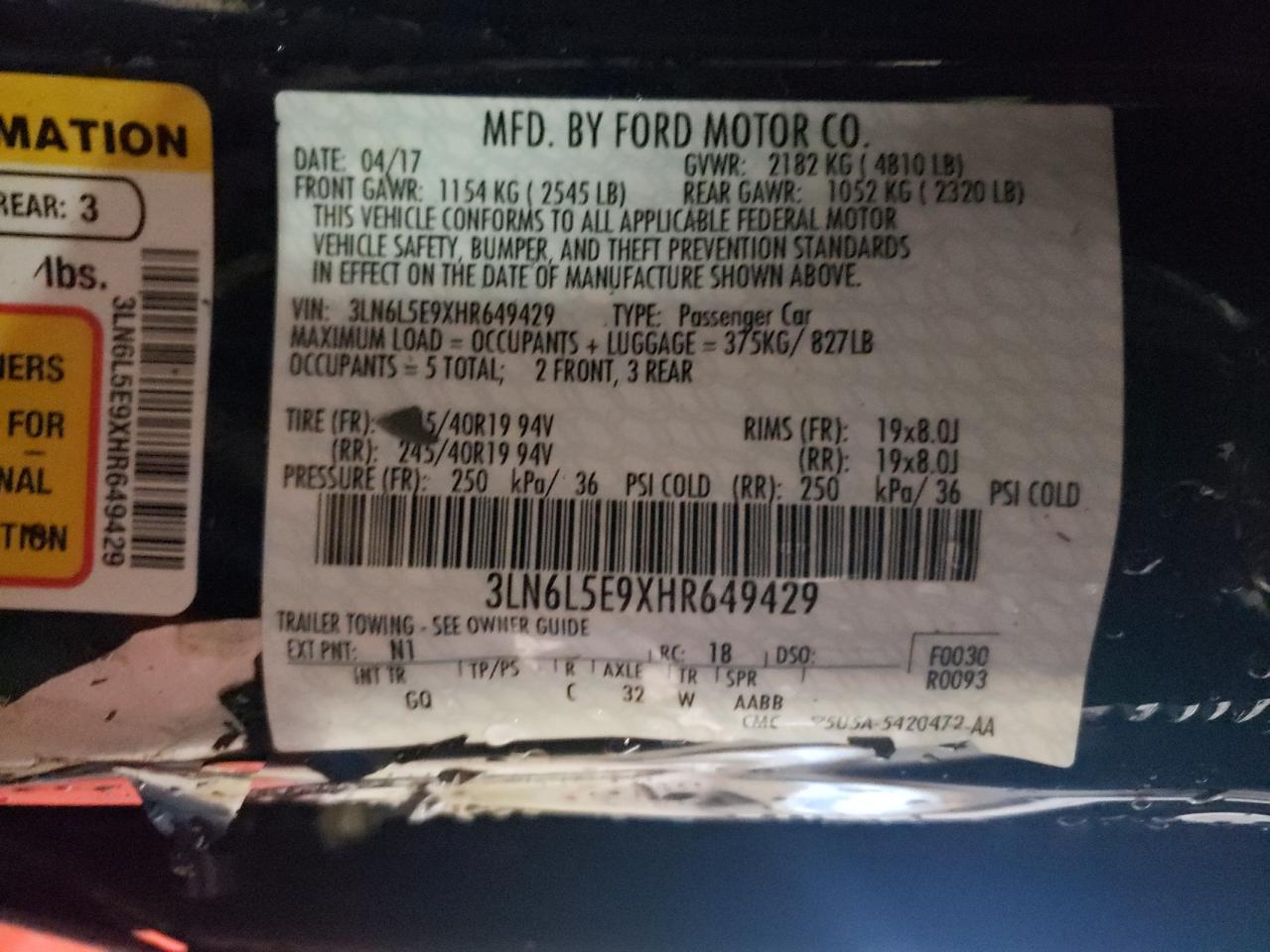 Photo 10 from auction – 2017 LINCOLN MKZ RESERV with VIN 3LN6L5E9XHR649429