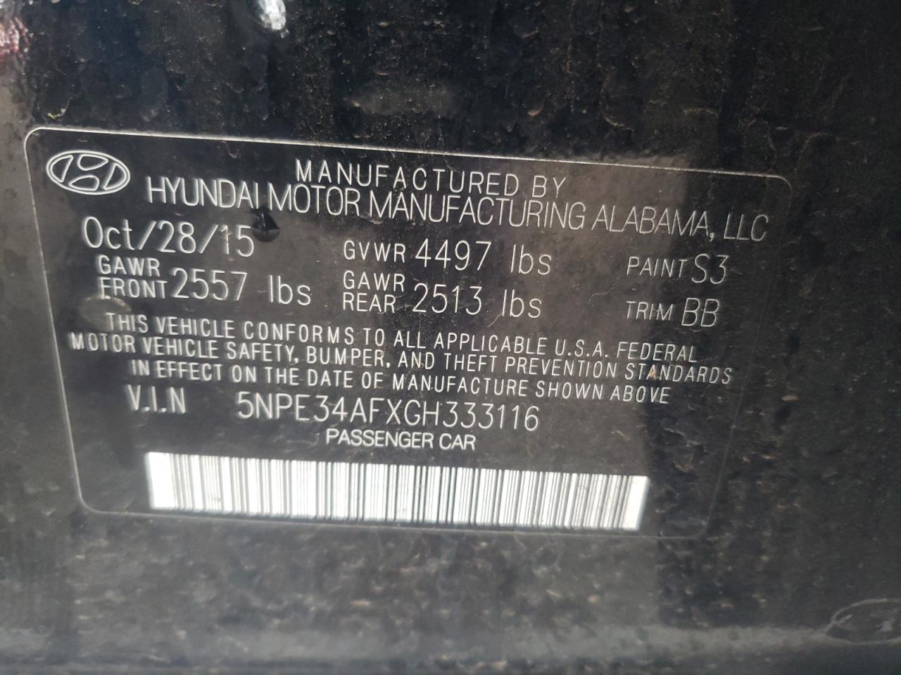 Photo 10 from auction – 2016 HYUNDAI SONATA with VIN 5NPE34AFXGH333116