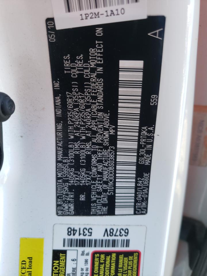 Photo 10 from auction – 2011 TOYOTA SIENNA XLE with VIN 5TDYK3DC0BS038573