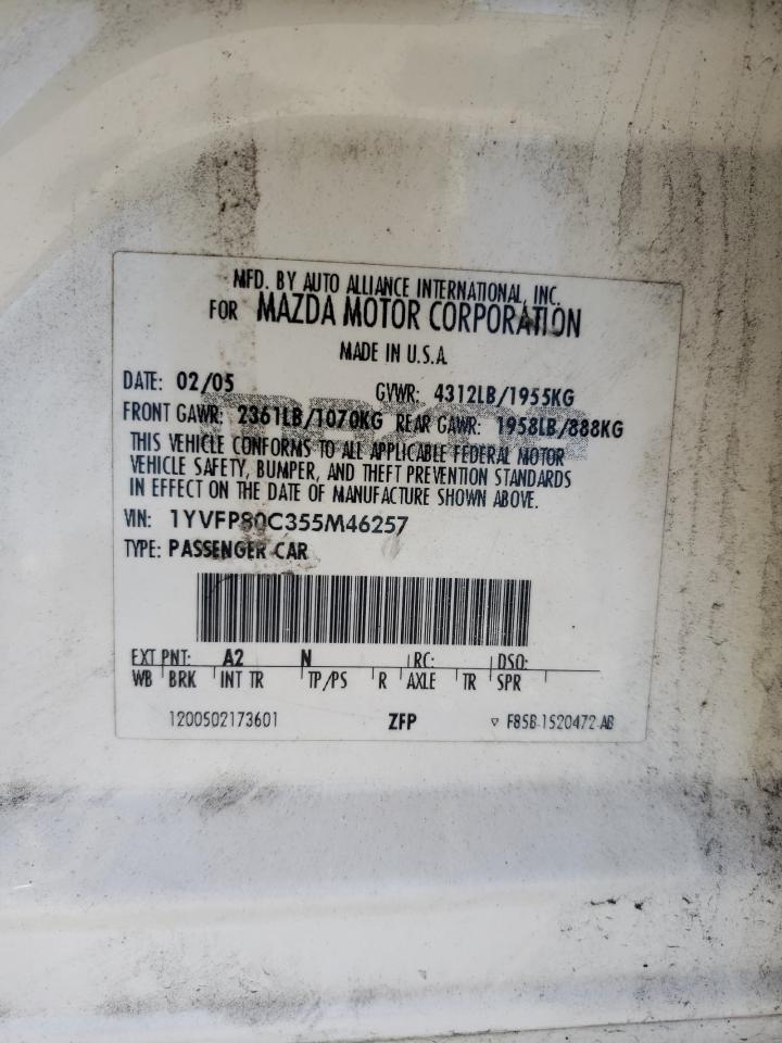 Photo 10 from auction – 2005 MAZDA MAZDA6 with VIN 1YVFP80C355M46257