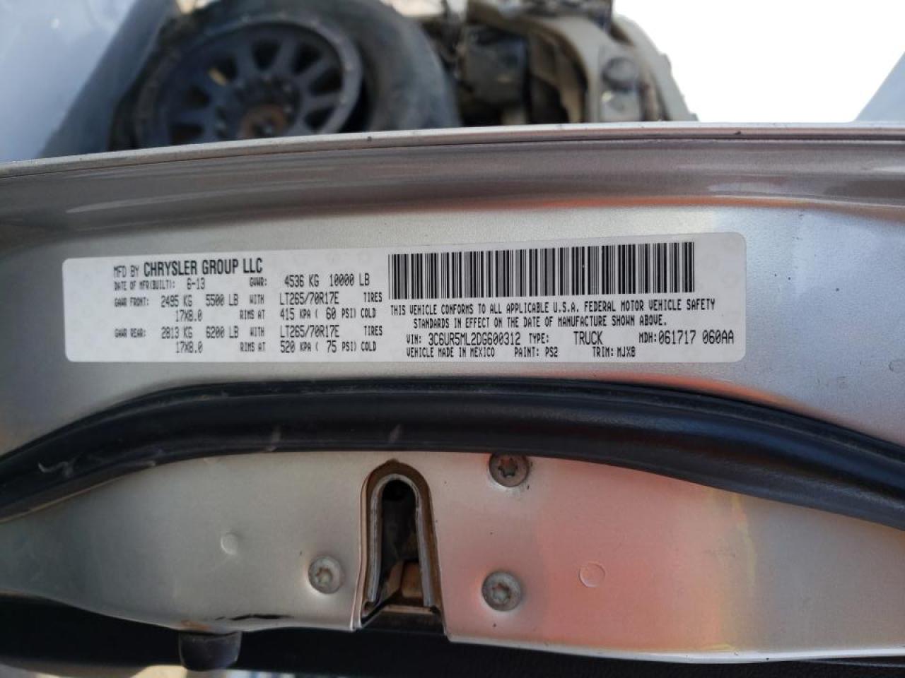 Photo 10 from auction – 2013 RAM 2500 SLT with VIN 3C6UR5ML2DG600312