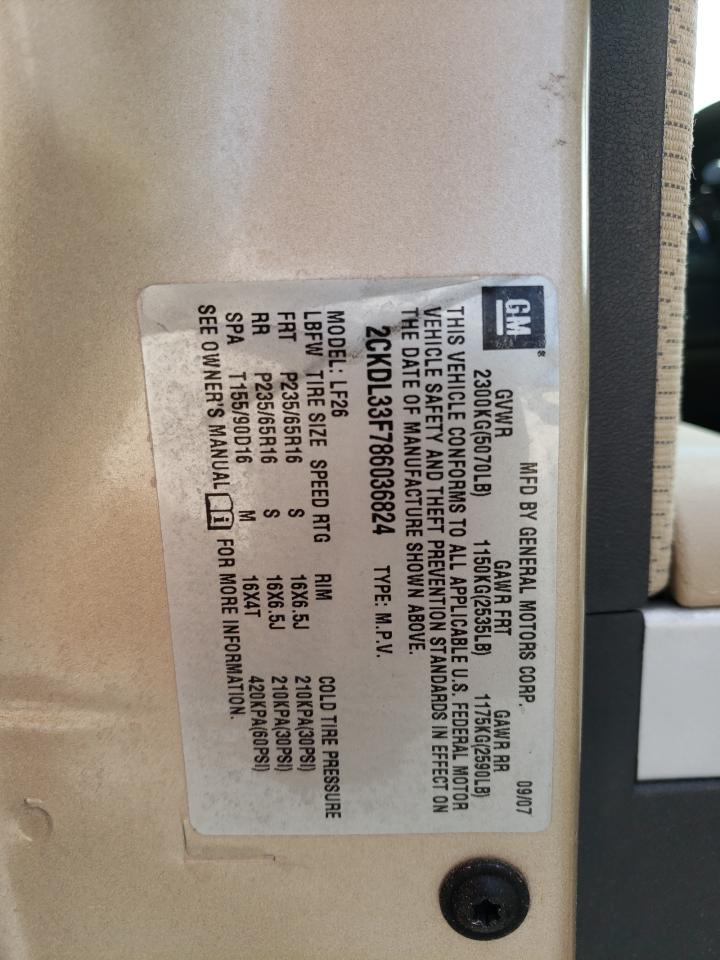 Photo 10 from auction – 2008 PONTIAC TORRENT with VIN 2CKDL33F786036824