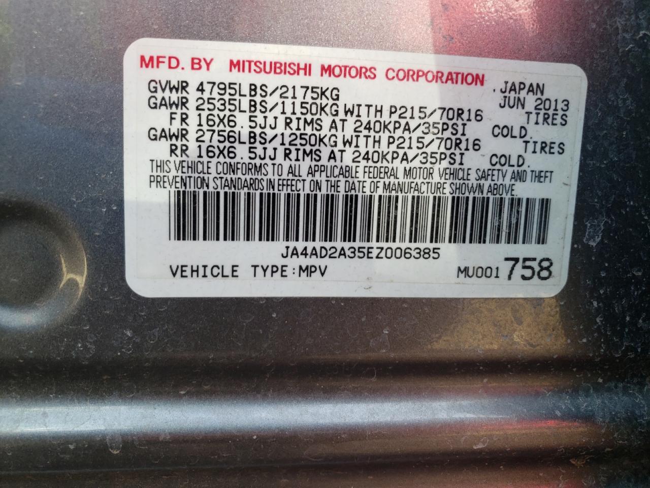 Photo 10 from auction – 2014 MITSUBISHI OUTLANDER with VIN JA4AD2A35EZ006385