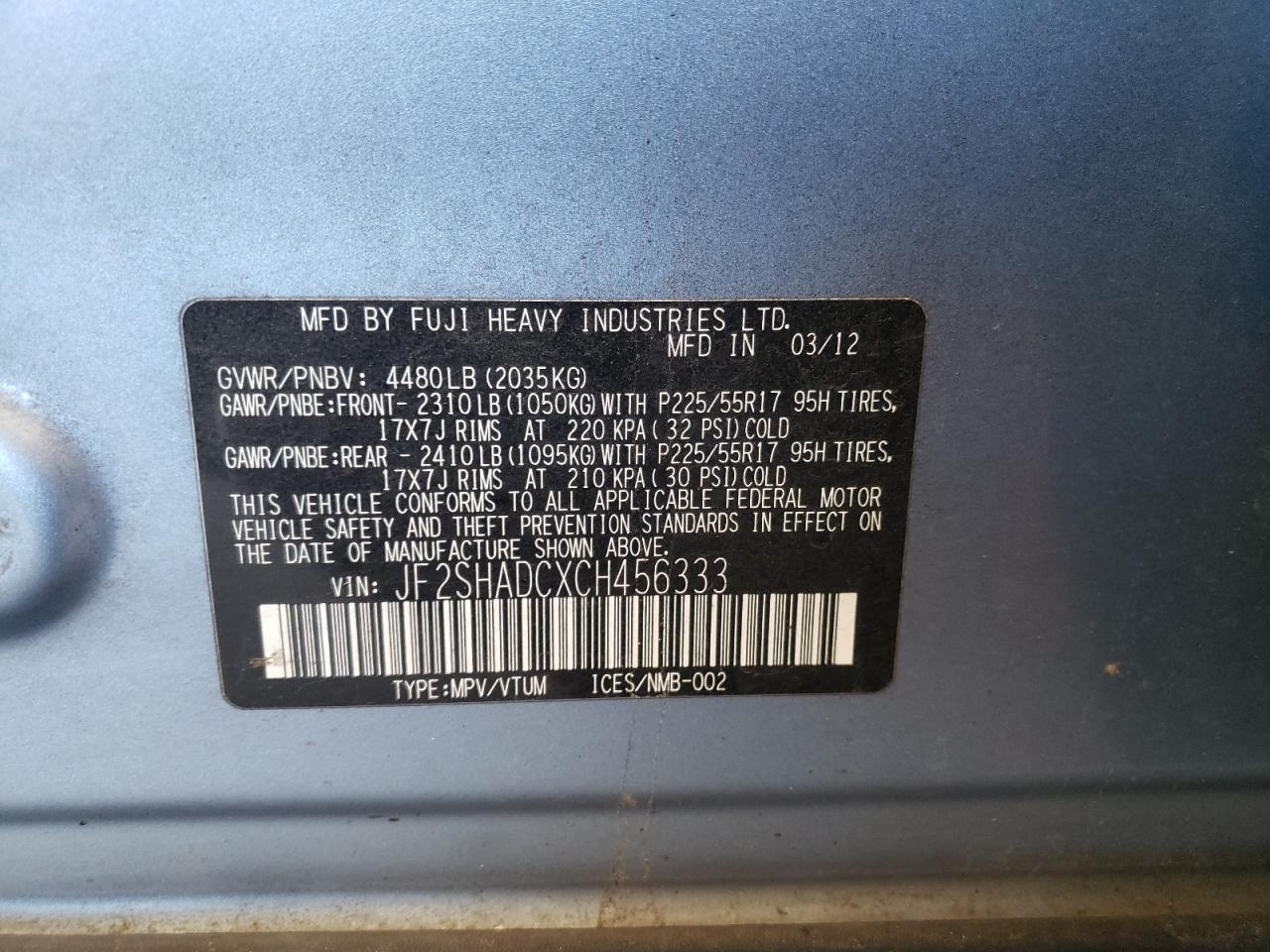 Photo 10 from auction – 2012 SUBARU FORESTER 2 with VIN JF2SHADCXCH456333
