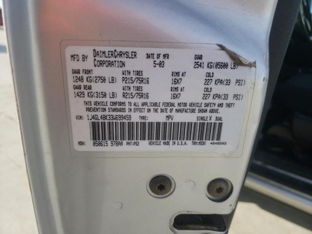 Photo 10 from auction – 2003 JEEP LIBERTY SP with VIN 1J4GL48K33W699459