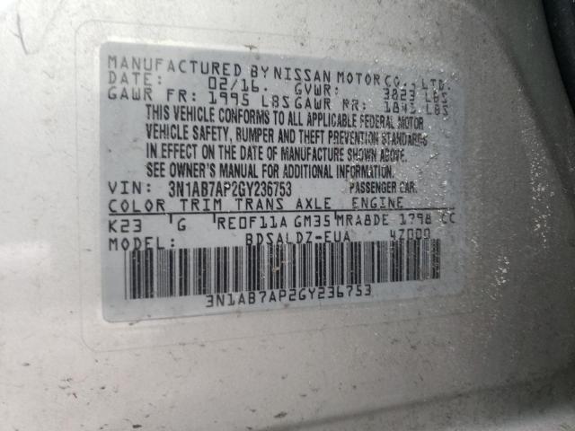 Photo 10 from auction – 2016 NISSAN SENTRA S with VIN 3N1AB7AP2GY236753