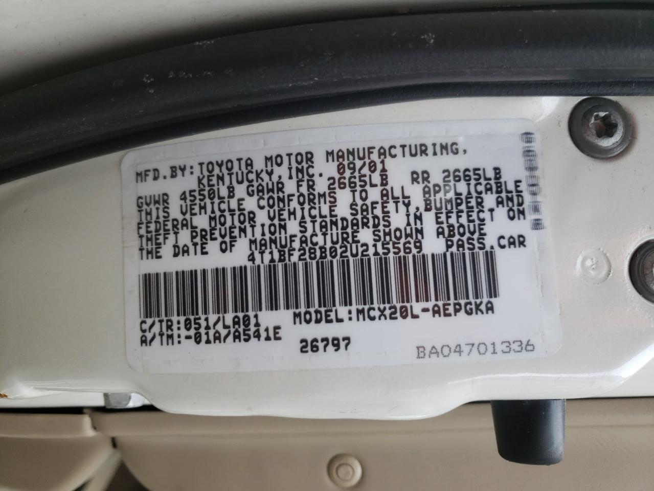 Photo 10 from auction – 2002 TOYOTA AVALON XL with VIN 4T1BF28B02U215569