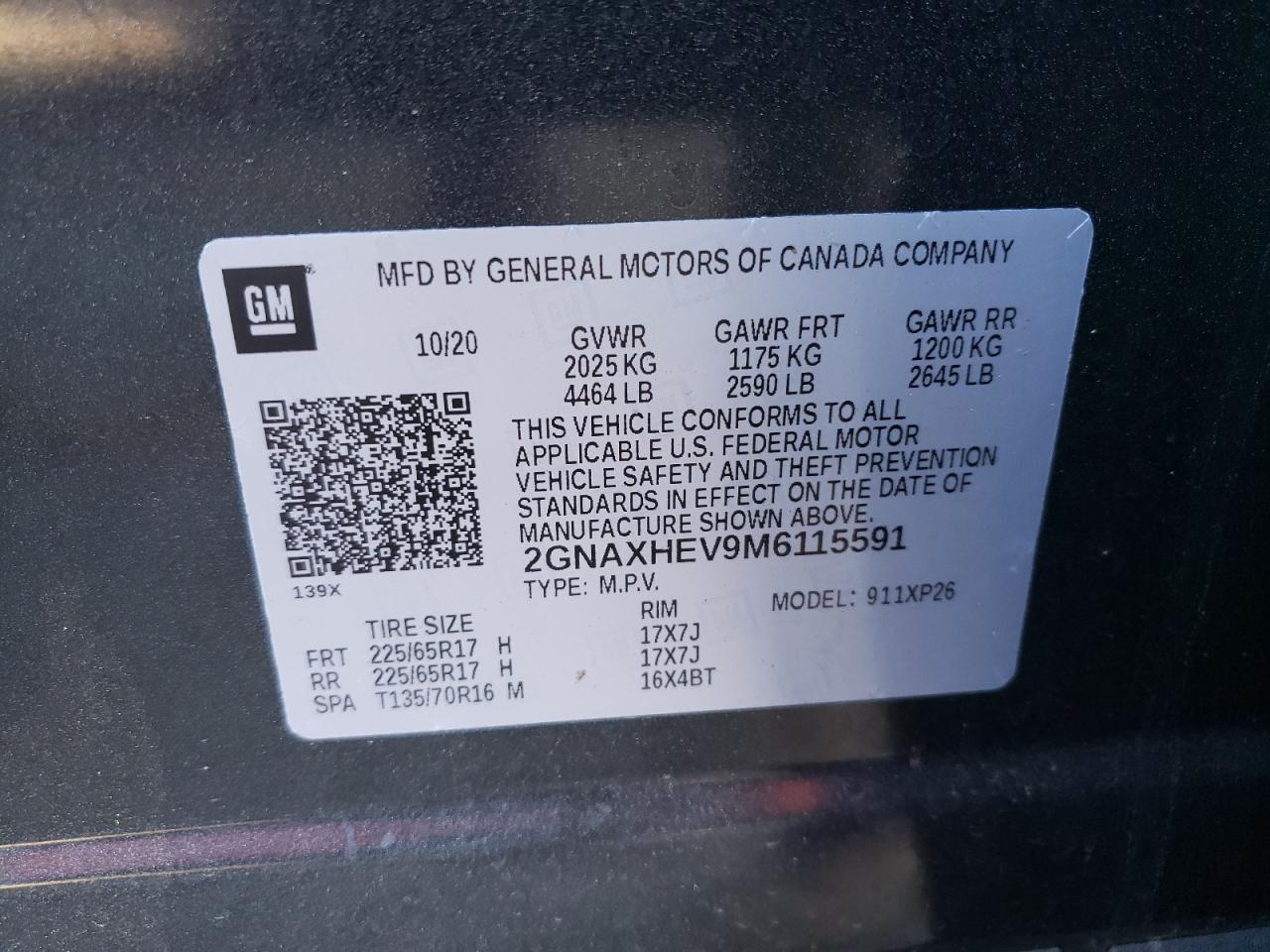 Photo 10 from auction – 2021 CHEVROLET EQUINOX LS with VIN 2GNAXHEV9M6115591
