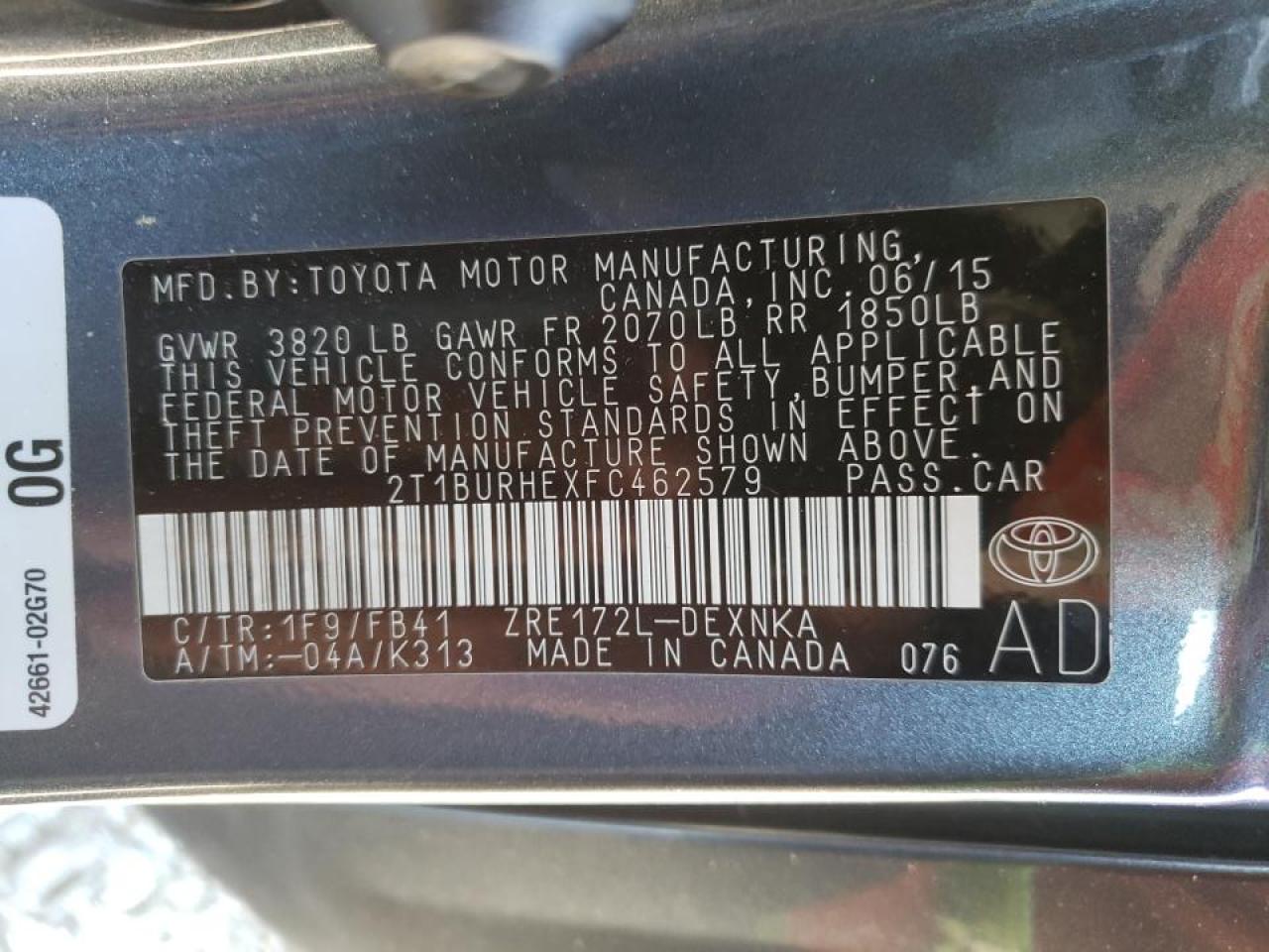 Photo 10 from auction – 2015 TOYOTA COROLLA L with VIN 2T1BURHEXFC462579