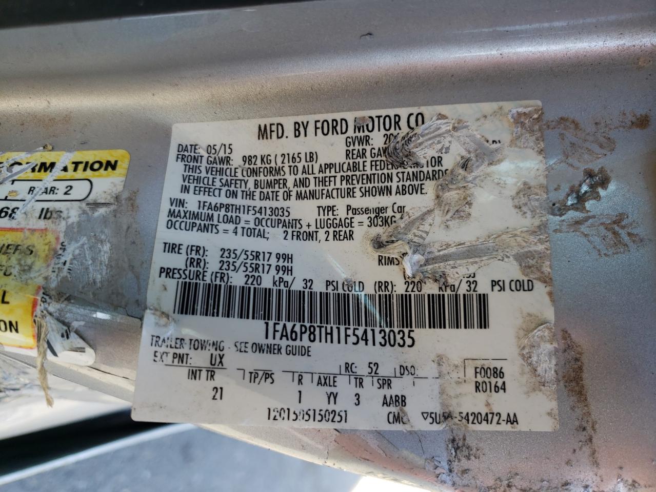 Photo 10 from auction – 2015 FORD MUSTANG with VIN 1FA6P8TH1F5413035