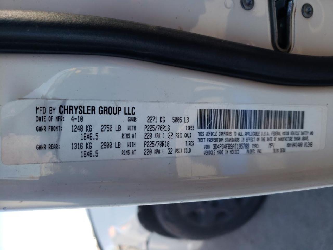Photo 10 from auction – 2010 DODGE JOURNEY SE with VIN 3D4PG4FB9AT195789