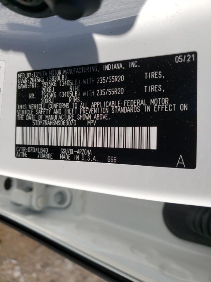 Photo 10 from auction – 2021 TOYOTA HIGHLANDER with VIN 5TDYZRAH6MS069070