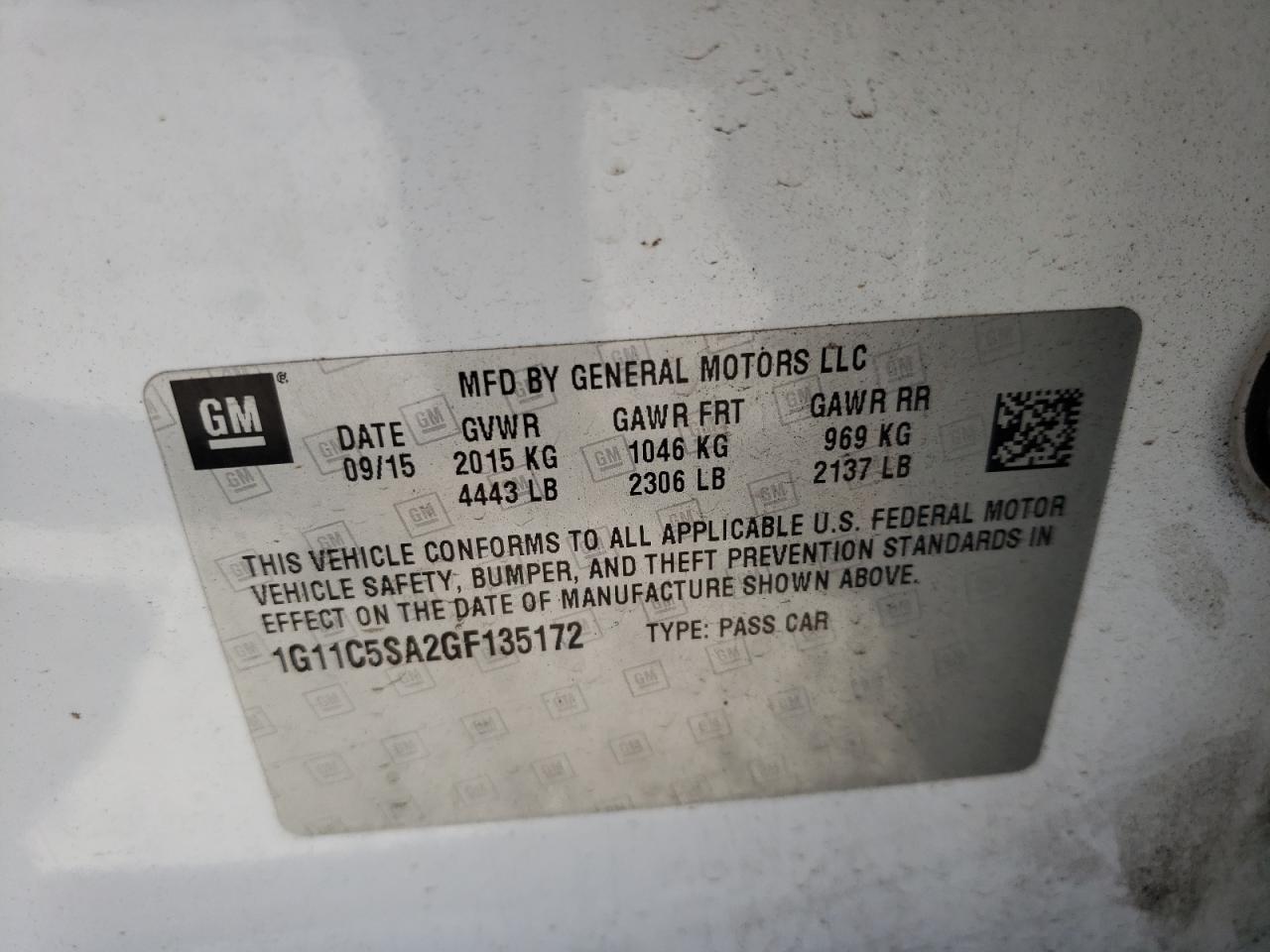 Photo 10 from auction – 2016 CHEVROLET MALIBU LIM with VIN 1G11C5SA2GF135172