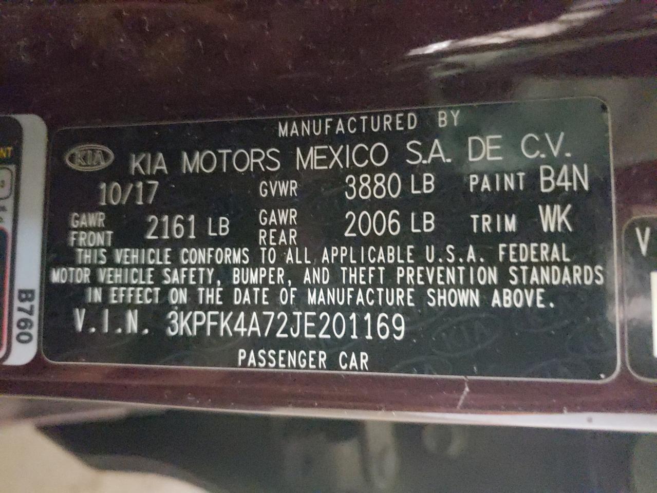 Photo 10 from auction – 2018 KIA FORTE LX with VIN 3KPFK4A72JE201169