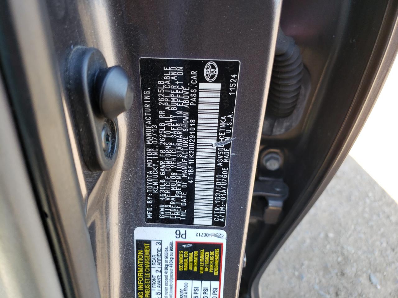 Photo 10 from auction – 2013 TOYOTA CAMRY L with VIN 4T1BF1FK2DU291018