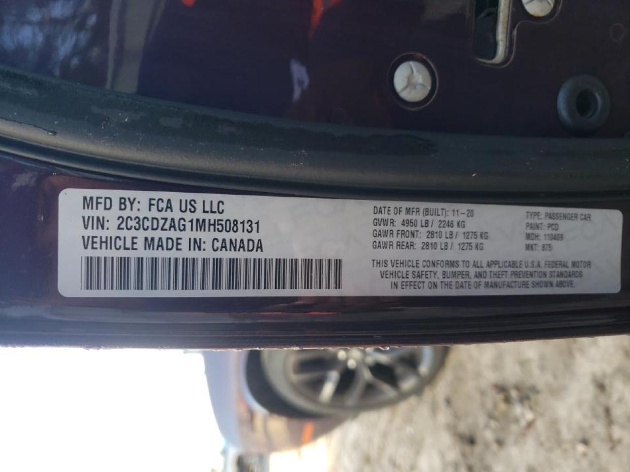 Photo 10 from auction – 2021 DODGE CHALLENGER with VIN 2C3CDZAG1MH508131