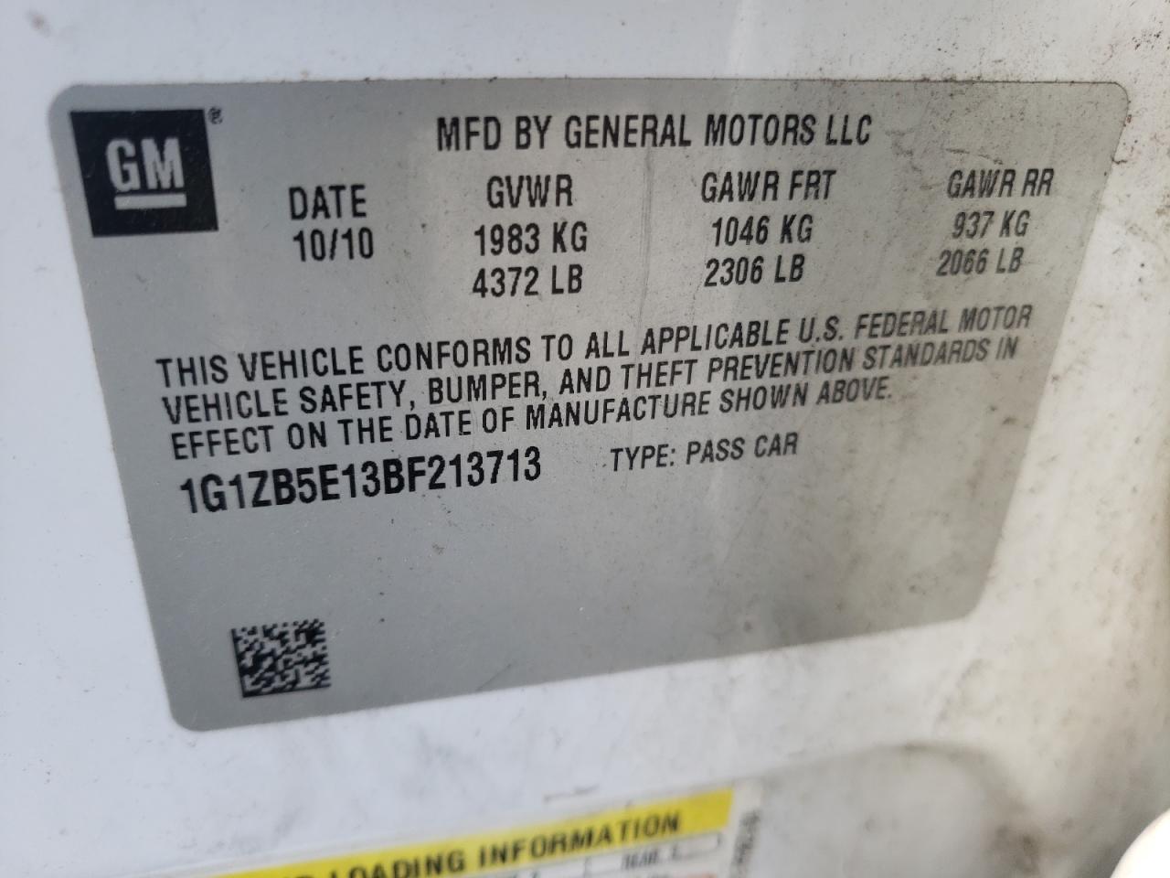Photo 10 from auction – 2011 CHEVROLET MALIBU LS with VIN 1G1ZB5E13BF213713